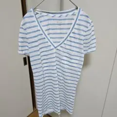 J.CREW　麻100%　リネン100%　ストライプ Vネック Tシャツ 半袖