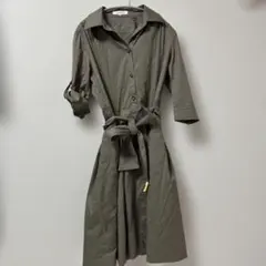 クリーニング済み！Mプルミエ　カーキシャツワンピース