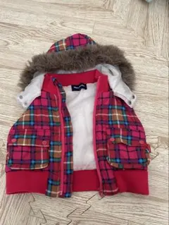 Moujonjon ピンク チェック柄 ダウンベスト 95