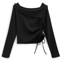 GRL オフショルドロストテレコトップス tu1412 黒 ブラック