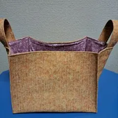 ハンドメイド、オレンジ色の合皮生地のバスケット④