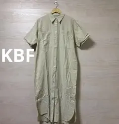 KBF★半袖 シャツワンピース ライトグリーン サイドスリット 前開き