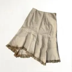 レストローズ リネン コットン アシンメトリー フレア スカート 裾レース M