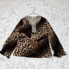 CLIMAX ◇レオパード柄 ファー付きVネック 長袖シャツ y2k コンチョ