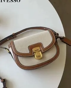 SHEIN キャンバス×レザー ショルダーバッグ