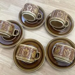 新品　昭和レトロ　カップ&ソーサー 北欧風デザイン　５客　アンティーク
