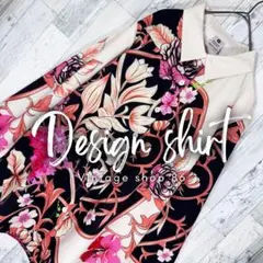 柄シャツ レディース 長袖 M ベージュ 未使用 古着 総柄 花柄 アート