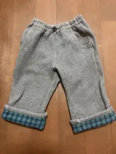 ファミリア グレー チェック柄折り返しパンツ