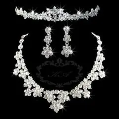 お花モチーフ ティアライヤリングネックレス ウェディング セットブライダル新品