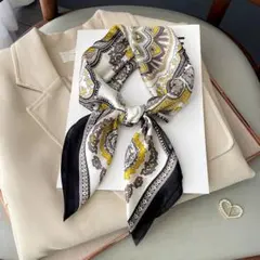 大判 スカーフ バックチャーム バッグスカーフ ペイズリー イエロー 上品