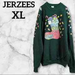 JERZEES【XL】ダークグリーン クリスマスブーツ トレーナー 海外古着