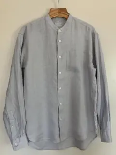 無印良品 MUJI リネン洗いざらしスタンドカラー長袖シャツ S グレー