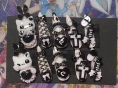 【103】地雷系 平成女児 量産型 ゆめかわ 黒×ピンク ゴテゴテ ネイルチップ