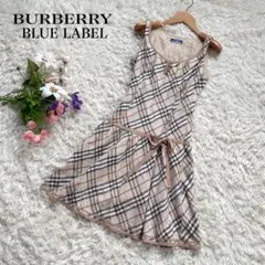 バーバリーブルーレーベル ノバチェックノースリーブミニワンピースフロントリボン