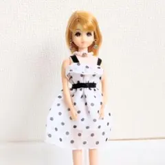 【ハンドメイド】22センチドール用モノトーンドットのシフォンドレスセット①