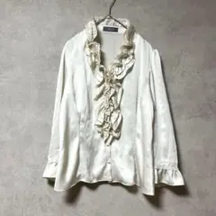 フランコフェラーロロンドン　長袖ブラウス　サテン　白系　レース　フリル　春夏　M