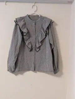 RETRO GIRL ギンガムチェックフリル付きブラウス