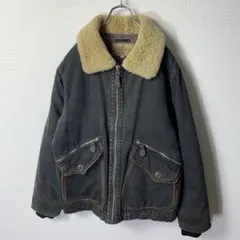 00s avirex フライトジャケット L 襟羊毛ボア 中綿 レザー ブラック