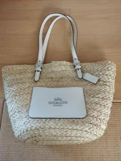 COACH かごバッグ ストローバッグ ホワイト - メルカリ