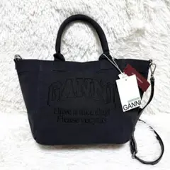 新品タグ付 GANNI ガニー 2way ロゴ キャンバス トートバッグ 黒