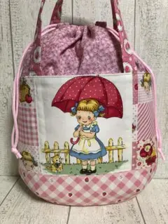 ふっくら巾着付きバッグ　マーガレット&ソフィー　ハンドメイド
