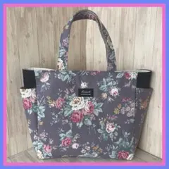 トートバック　サイドポケット付き（L）バラ柄