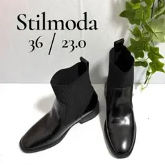 【イタリア製】Stilmoda ニット切替ブーツ 本革 23cm 黒のサムネイル