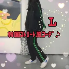 セットアップ ジャージ 黒 スウェット　ストリート ライン 韓国