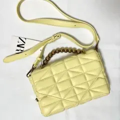 【新品・未使用】ZARA イエロー キルティングショルダーバッグ