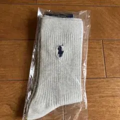 ラルフローレン ポロロゴ リブ編みグレーソックス 22〜24cm