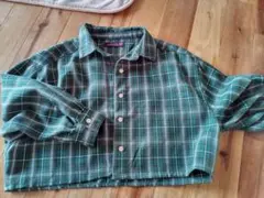 緑系チェック 長袖シャツ SS (130)