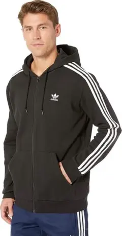 adidas ブラック ジップアップ パーカー