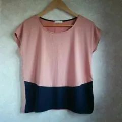OPAQUE.CLIP☆ ピンク×紺 裾切り替えカットソー