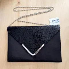 スパンコール クラッチバッグ　チェーン付き　結婚式　パーティー　黒　フォーマル