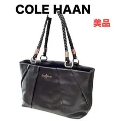 【COLE HAAN】ブラックレザー★編み込みハンドル★ショルダーバッグ★美品★