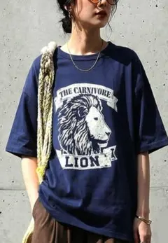 新品アンティカ　アニマルロゴ半袖Tシャツ　接触冷感カーキ　ライオン　Lサイズのサムネイル