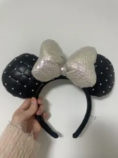 ディズニー カチューシャ 黒 リボン付き