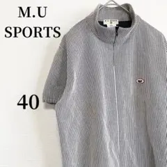 エムユースポーツ ポロシャツ【40】グレー ストライプ ゴルフウェア スポーツ