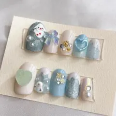 ネイルチップ ゆきだるま 雪だるまネイル