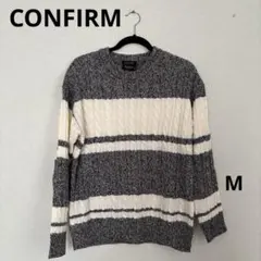 ③ CONFIRM ネイビーとホワイトのボーダー ニットセーター　M