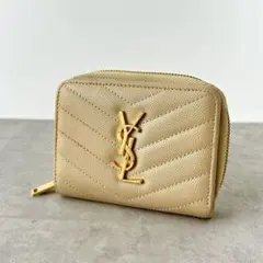 SAINT LAURENT カサンドラ Vステッチ 二つ折り財布 ベージュ