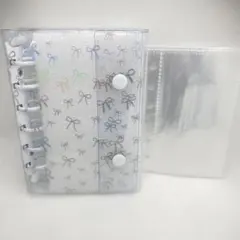 白 ホワイトA7 リボン柄 シール帳 シールバインダー リフィル付 クリアカバー