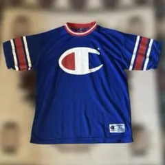 希少90s Champion チャンピオン メッシュ Tシャツ ブルー L