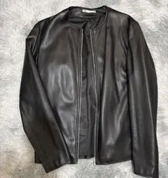 ブラックレザージャケット ジップアップ