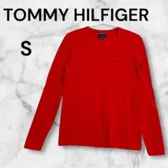 TOMMY HILFIGER 【S】赤Vネック長袖シャツロゴ入り
