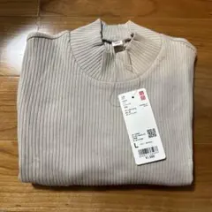 新品タグ付き　UNIQLO リブハイネックT ライトグレー　L