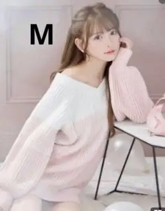 ピンクホワイト ニットセーター