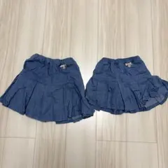 姉妹お揃い　110 130 プティマイン　デニム調フリルスカートスカパン