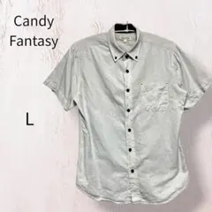 Candy Fantasy 半袖 ボタンダウンシャツ L 白　水色　ドット柄のサムネイル