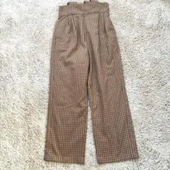 BEAMS HEARTビームスハートブラウンチェック サスペンダー付きスラックス